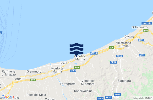 Venetico Marina, Italy tide times map
