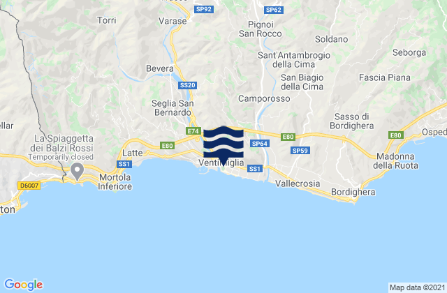 Ventimiglia, Italy tide times map