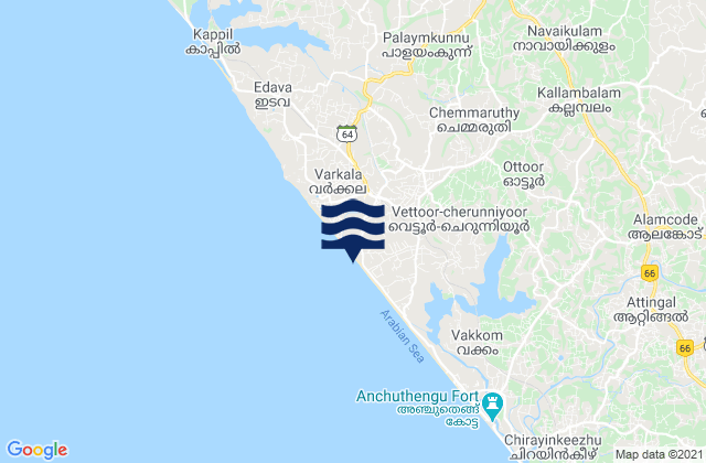 Vettur, India tide times map