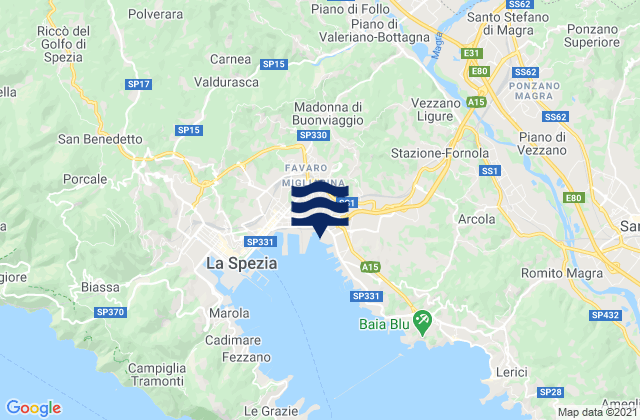 Vezzano Ligure, Italy tide times map