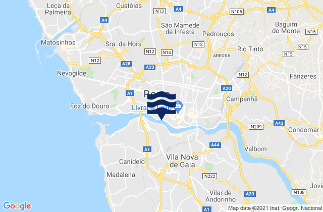 Vila Nova de Gaia, Portugal tide times map