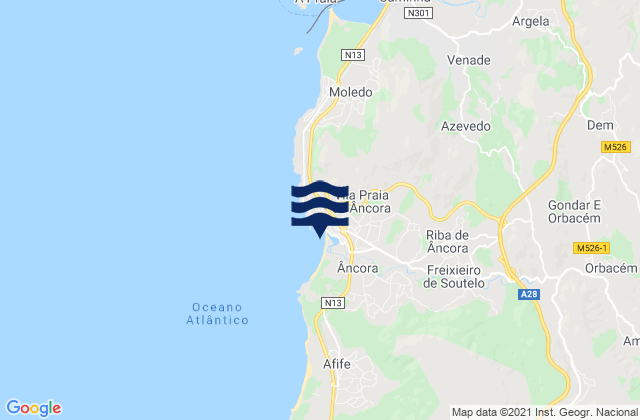 Vila Praia de Ancora, Portugal tide times map