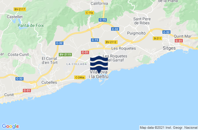 Vilanova i la Geltru, Spain tide times map