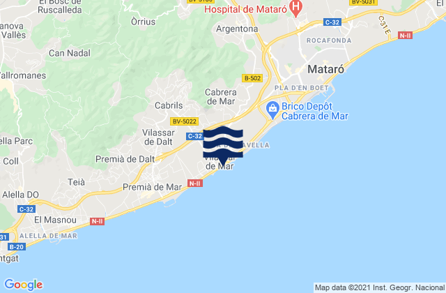 Vilassar de Mar, Spain tide times map