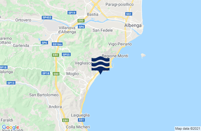 Villanova d'Albenga, Italy tide times map