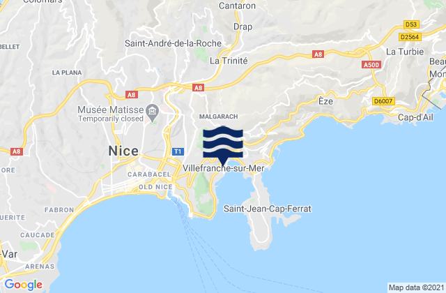 Villefranche-sur-Mer, France tide times map