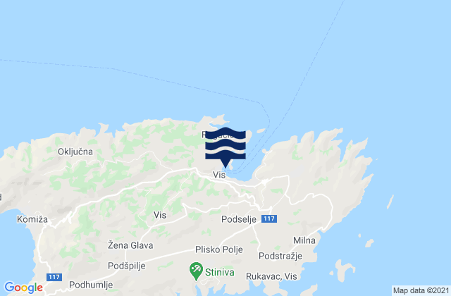 Vis, Croatia tide times map