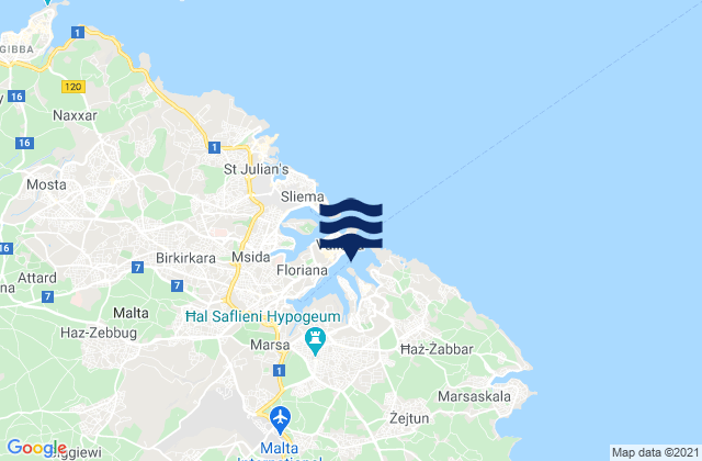 Vittoriosa, Malta tide times map