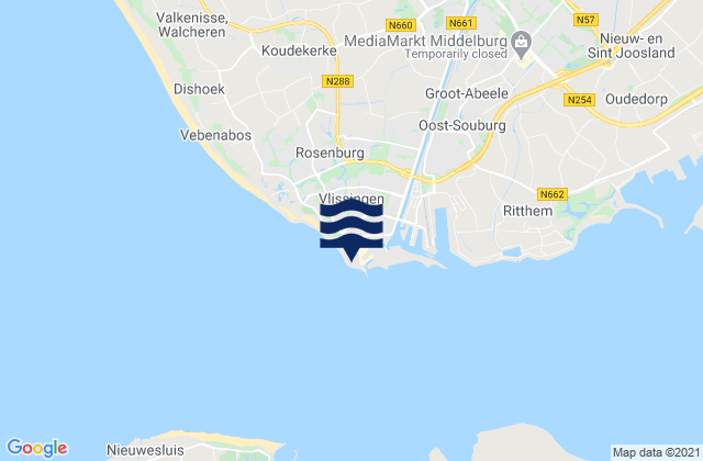 Vlissingen, Netherlands tide times map