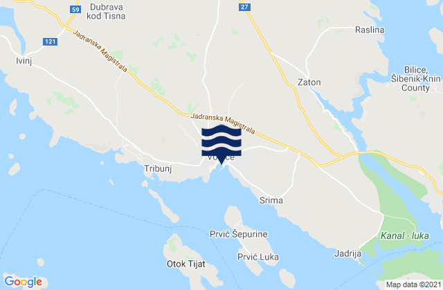 Vodice, Croatia tide times map