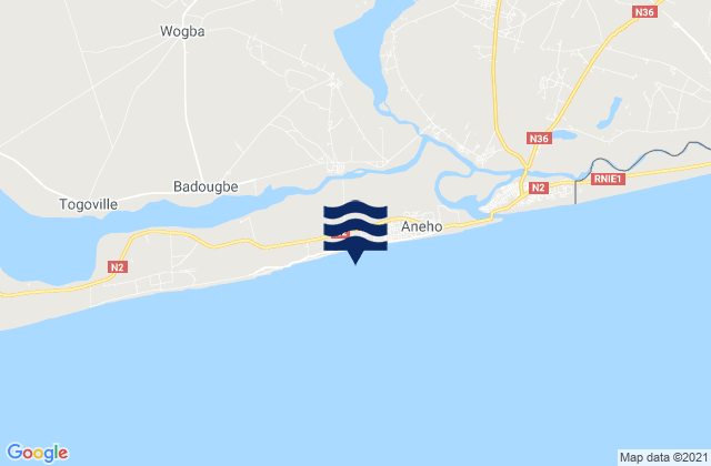 Vogan, Togo tide times map