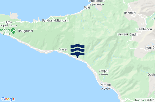 Vouani, Comoros tide times map