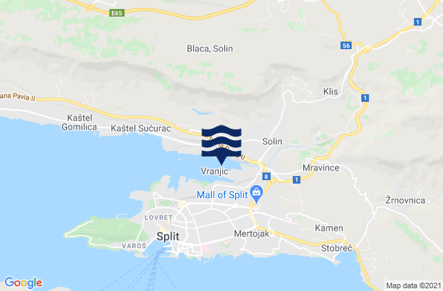 Vranjic, Croatia tide times map