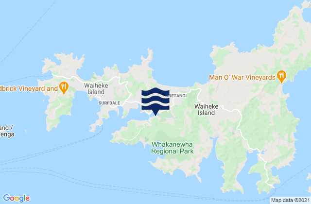 Waiheke Island Oneroa Beach, New Zealand tide times map