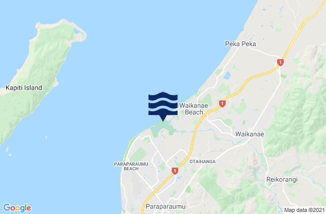 Waikanae Beach, New Zealand tide times map