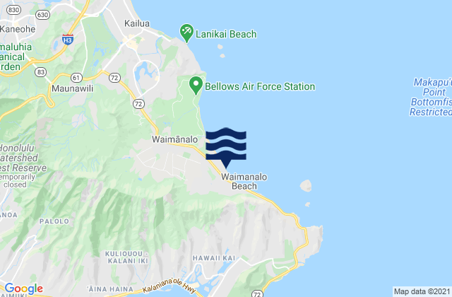 Waimanalo Beach, United States tide chart map