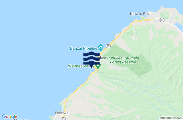 Waimea Bay/Pinballs, United States tide chart map