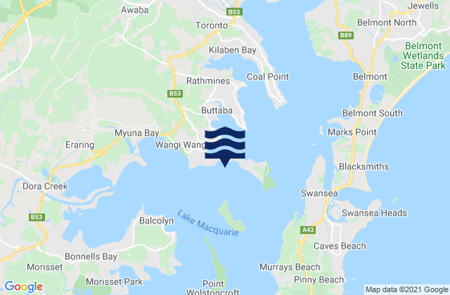 Wangi Wangi Beach, Australia tide times map