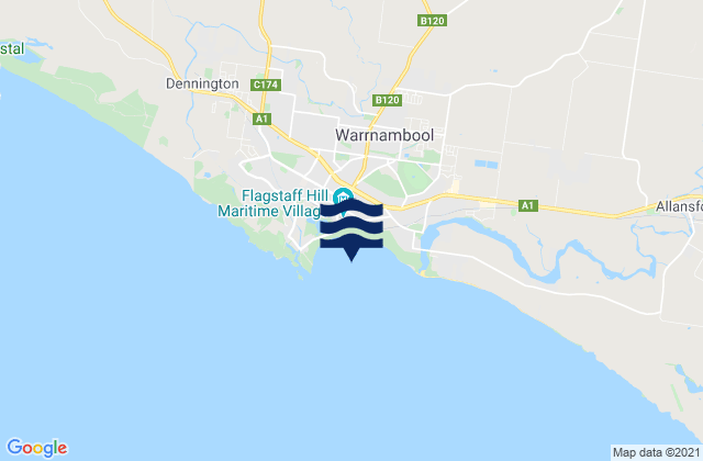 Warrnambool Bay, Australia tide times map