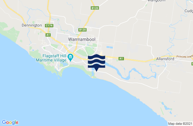 Warrnambool, Australia tide times map