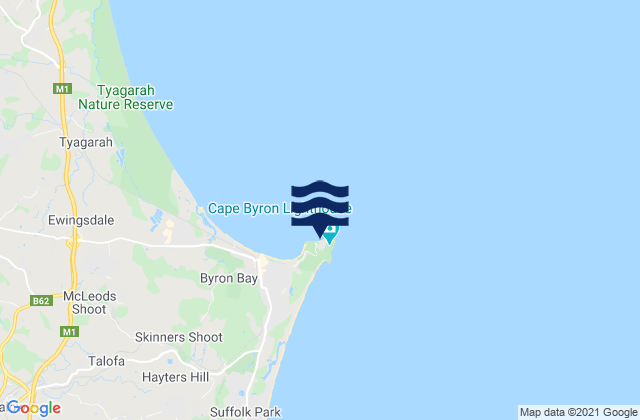 Wategos, Australia tide times map