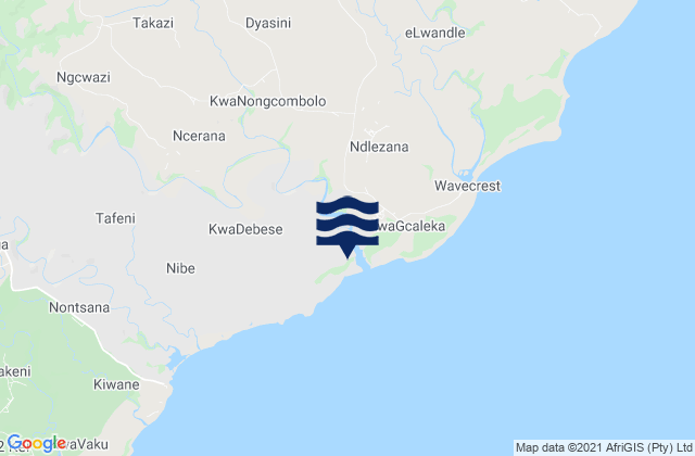 Wavecrest, South Africa tide times map