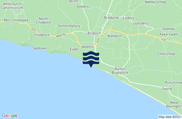 West Bay - East Beach, United Kingdom tide times map