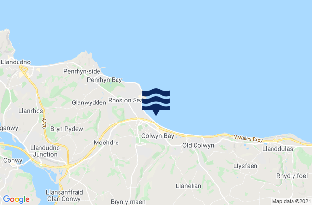 West Colwyn Bay Beach, United Kingdom tide times map