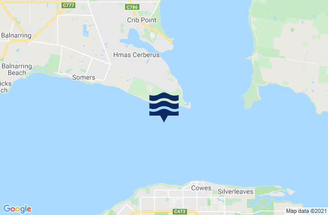 Western Port (Sandy Point), Australia tide times map