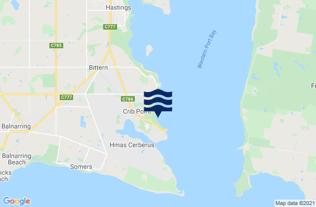 Westernport, Australia tide times map