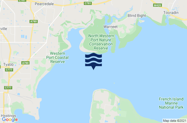 Westernport, Australia tide times map