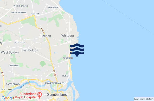 Whitburn Bay, United Kingdom tide times map