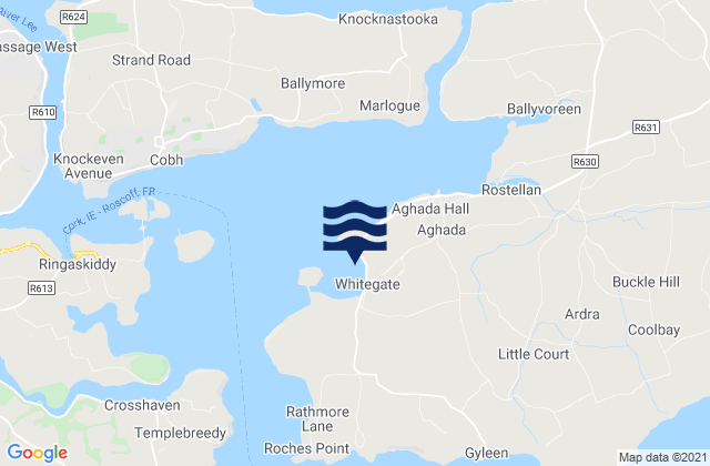 Whitegate, Ireland tide times map