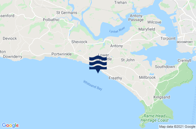 Whitsand Bay and Tregantle, United Kingdom tide times map