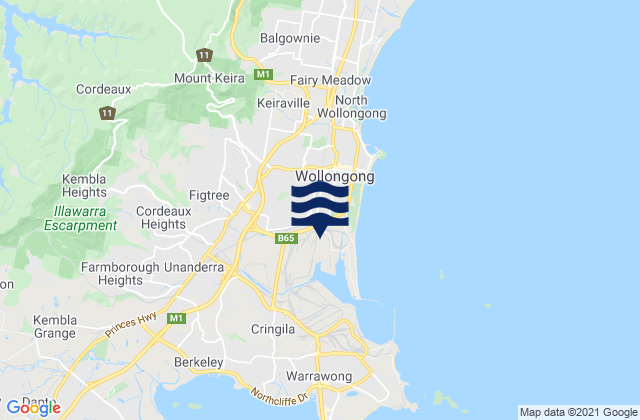 Wollongong South Beach, Australia tide times map