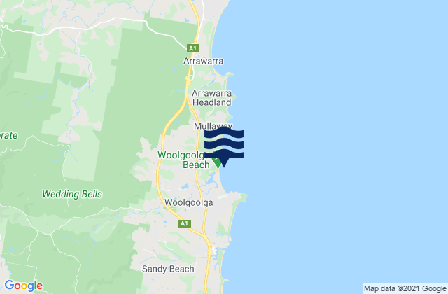 Woolgoolga Beach, Australia tide times map