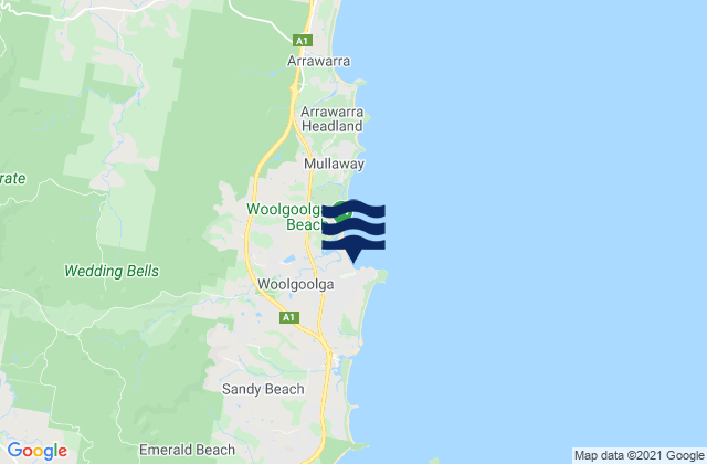 Woolgoolga, Australia tide times map