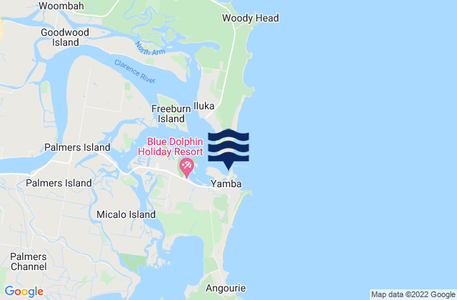 Yamba, Australia tide times map