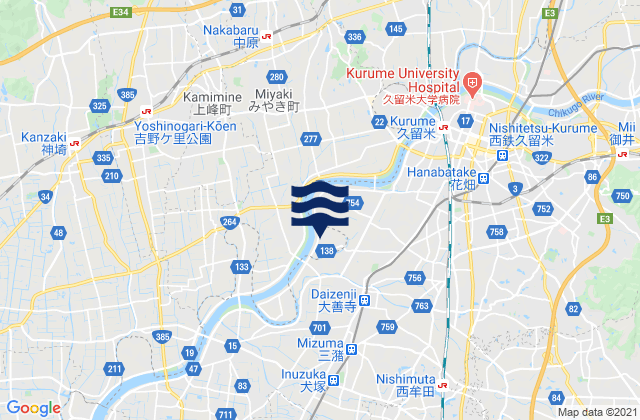Yame Shi, Japan tide times map
