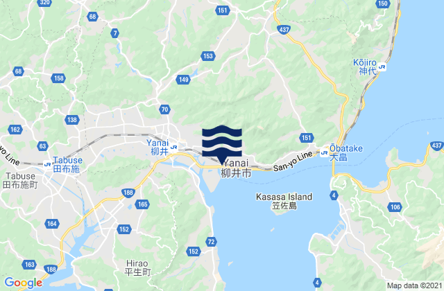 Yanai Shi, Japan tide times map