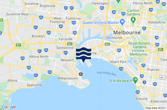 Yarraville, Australia tide times map
