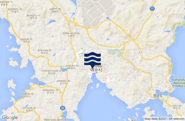 Yeosu-si, South Korea tide times map
