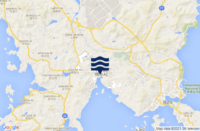Yeosu, South Korea tide times map