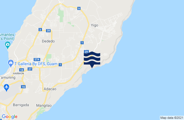 Yigo Village, Guam tide times map