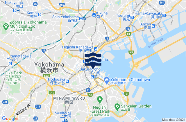 Yokohama Shi, Japan tide times map