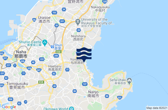 Yonabaru Buckner Bay, Japan tide times map