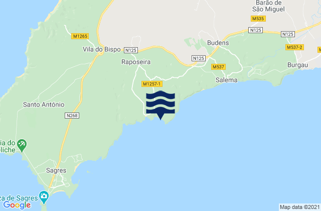 Zavial, Portugal tide times map