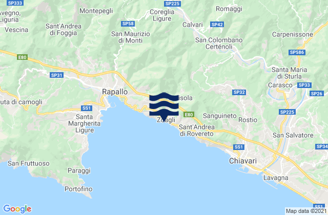 Zoagli, Italy tide times map