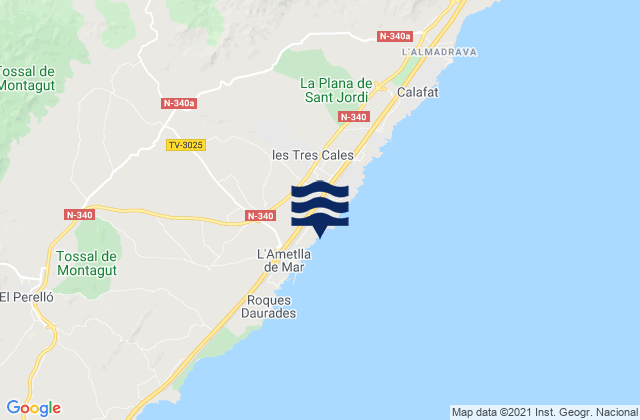 l'Ametlla de Mar, Spain tide times map