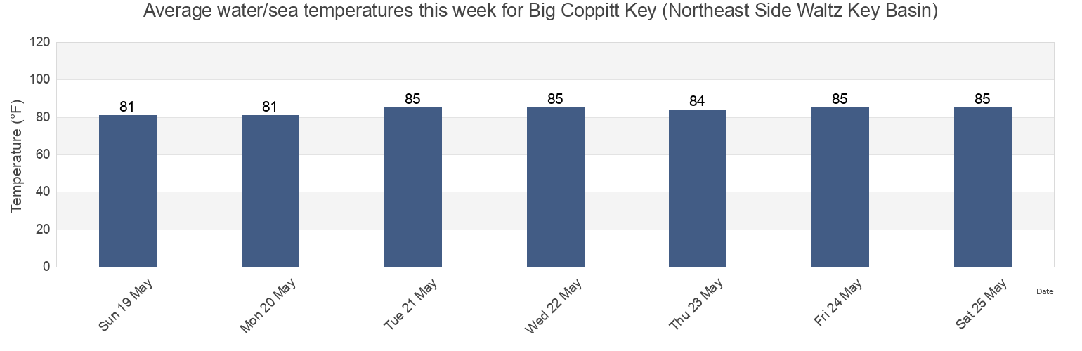 Water temperature in Big Coppitt Key (Northeast Side Waltz Key Basin), Monroe County, Florida, United States today and this week